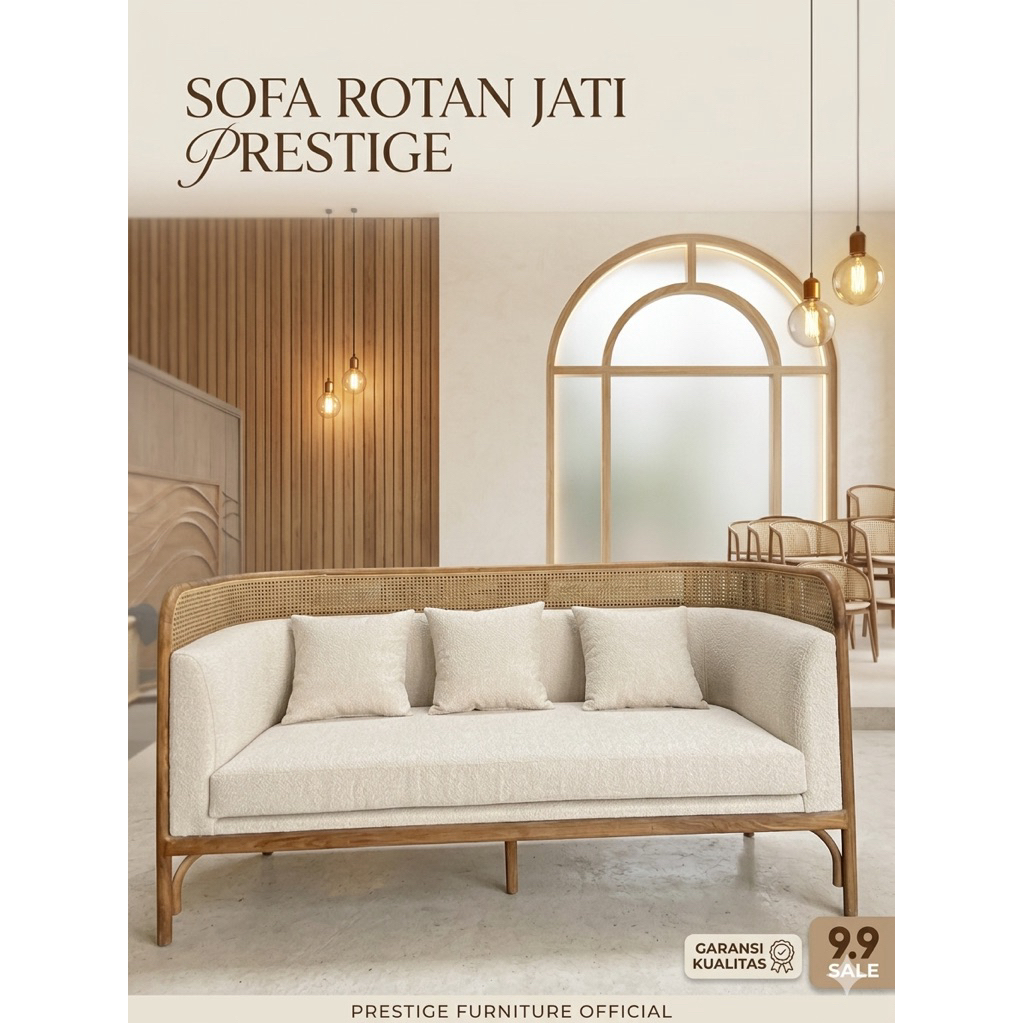 Sofa 2 Seater Rotan Minimalis / Sofa 2 Seater Mid Century / Sofa 2 Seater Kekinian