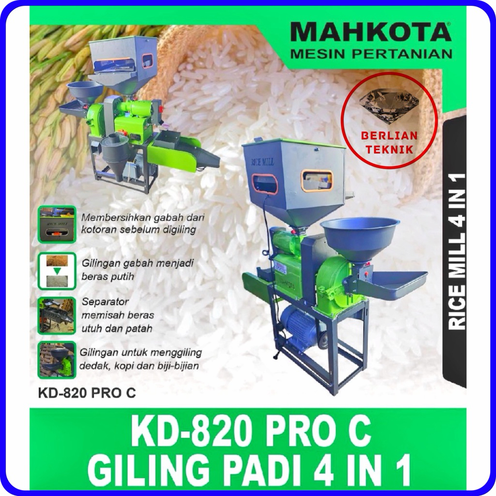 Gilingan Padi Kombinasi Serbaguna 4in1 Mahkota KD 820 PRO C