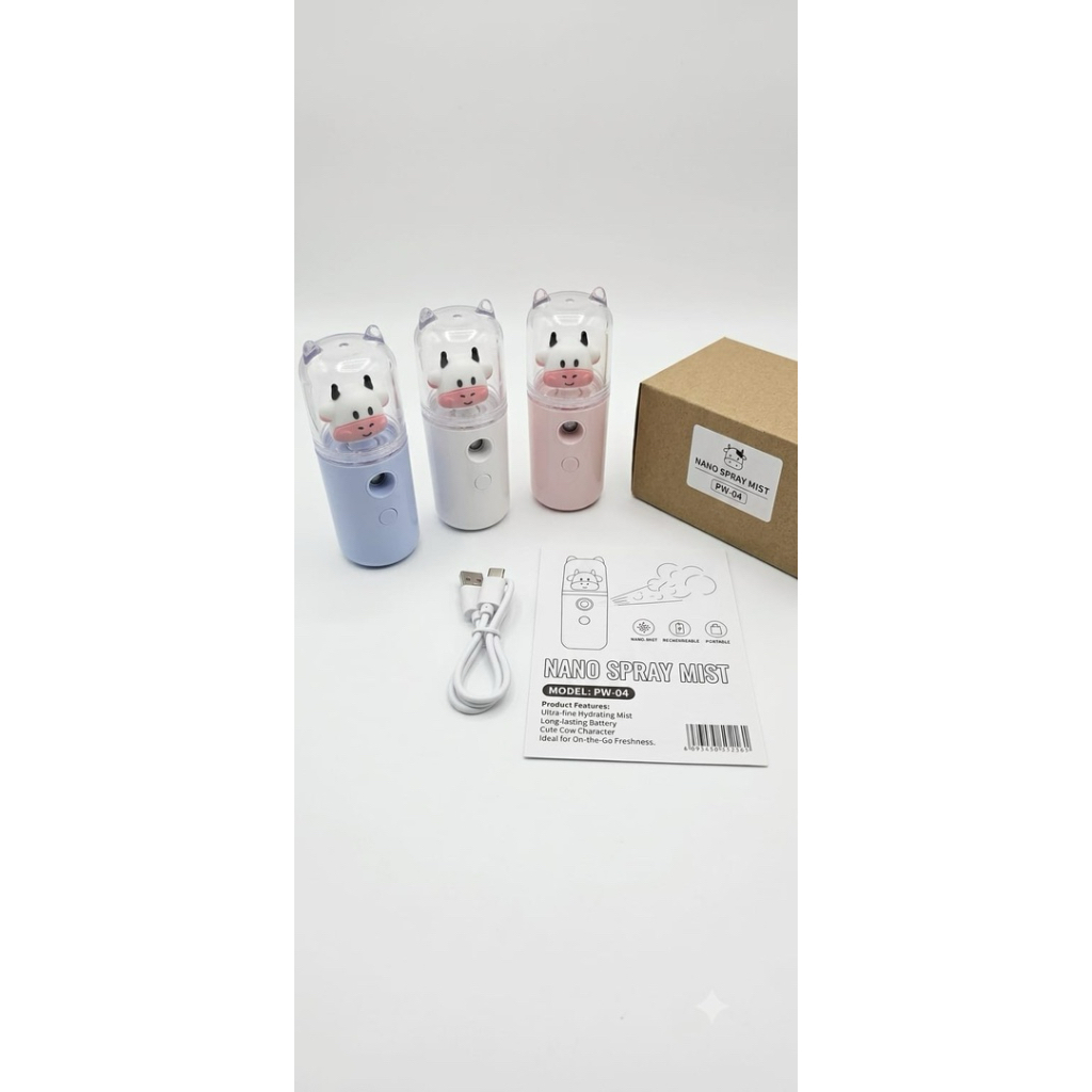 Nano Spray Mist PW-04 - Misteri Udara Halus dengan Baterai Tahan Lama dan Karakter Sapi Lucu untuk K