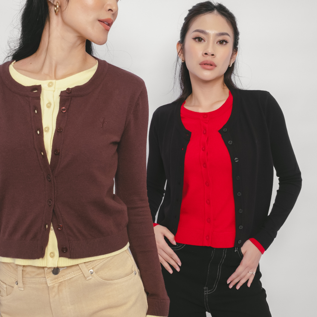 Tiada Tara - Warna Cardigan | 2-in-1 Cardigan Two Tone Rajut Wanita