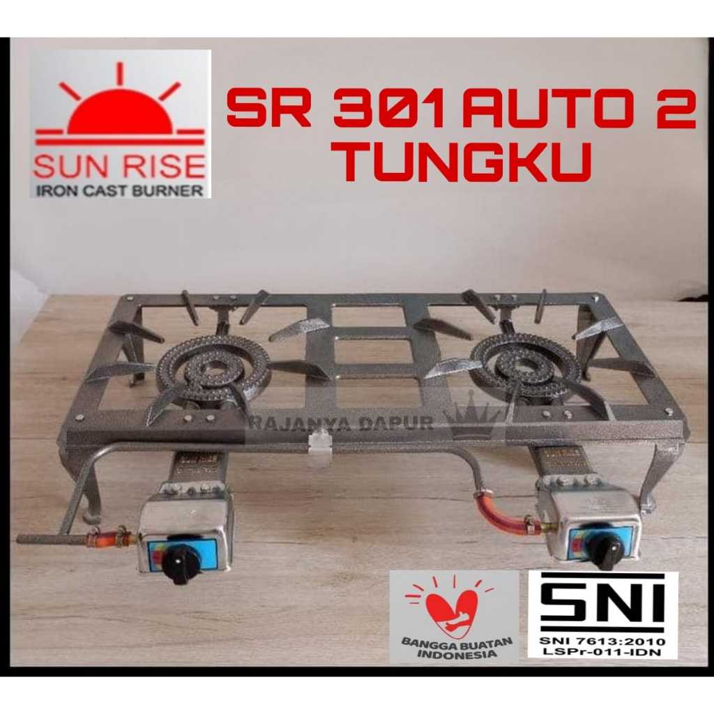 Kompor gas bodi cor sunrise sun rise tipe 301 auto 2 tungku mata SNI - kompor sunrise - 301 auto 2 m