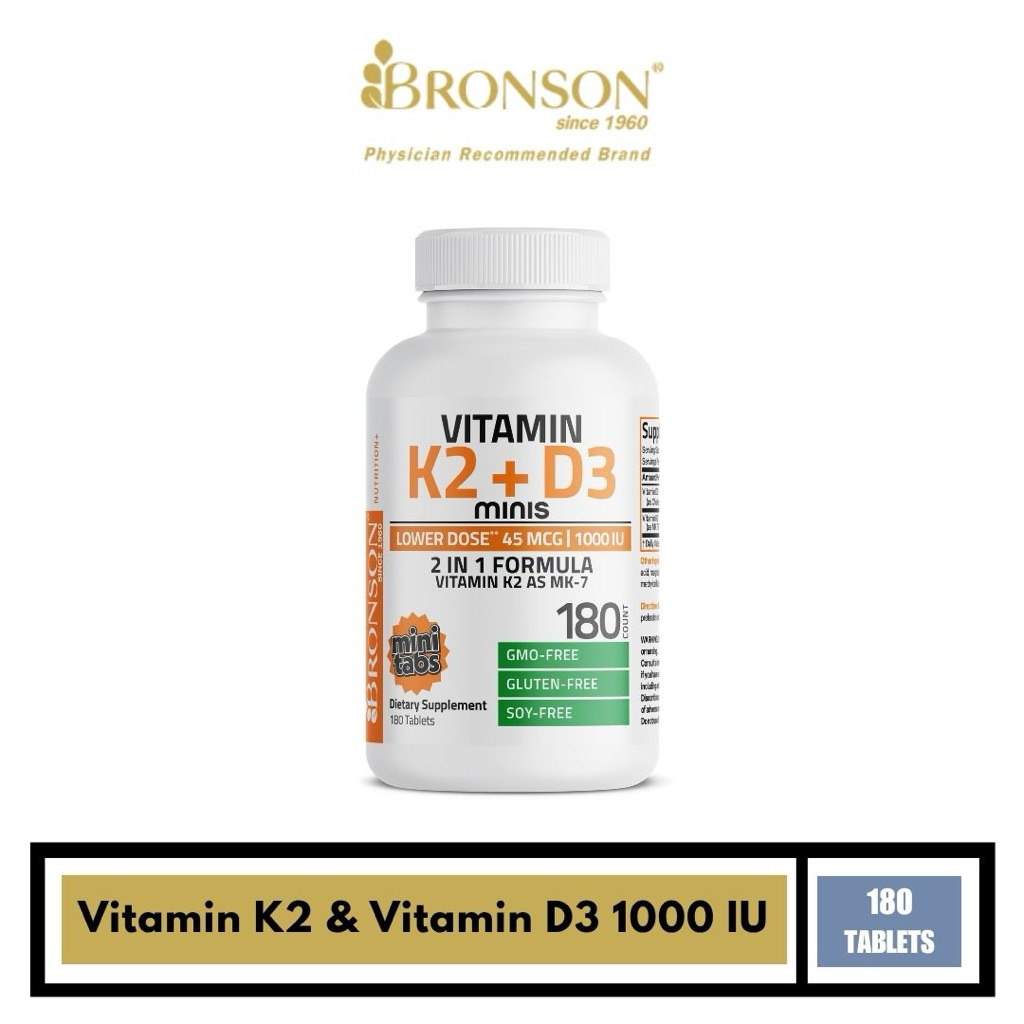 BRONSON Vitamin K2 (MK7) 45mcg with Vitamin D3 1000 IU - 180 Tablets