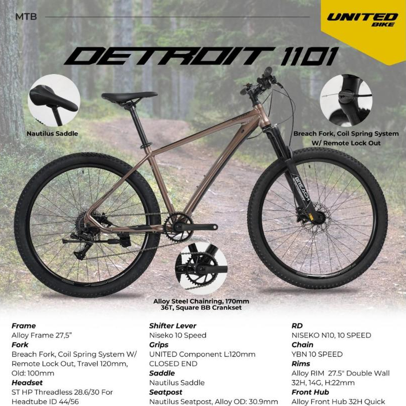 sepeda gunung United Detroit 1101 Sepeda Gunung / MTB 27.5 10 Speed Fork Remote LO