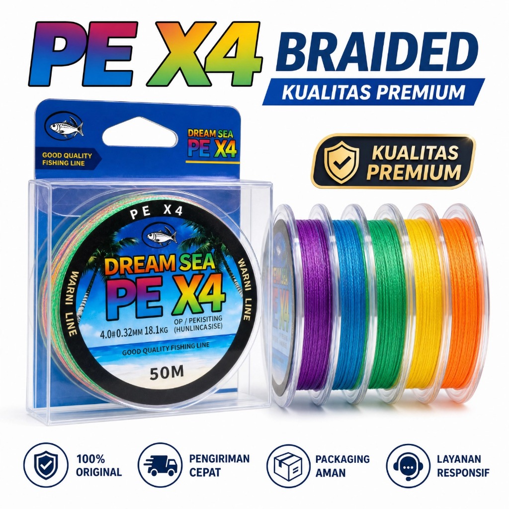 Senar Pancing PE X4 Piranha 50m Bahan PE benang pe senar pancing kuat anti keriting ori