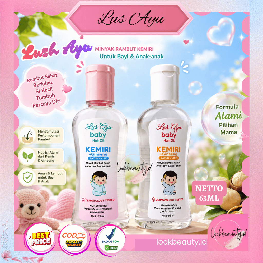 Lus Ayu Hair Oil Bayi Kemiri Ginseng 63ml | Menebalkan & Menguatkan Rambut Anak - LOOKBEAUTY.ID