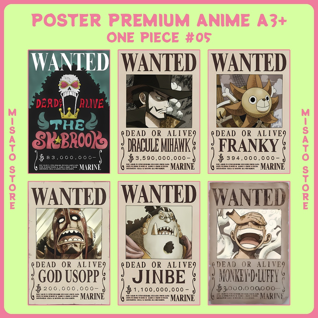 Poster Premium Full HD Anime A3+ : One Piece [Episode 05] - Brook, Dracule Mihawk, Franky, Monkey D.