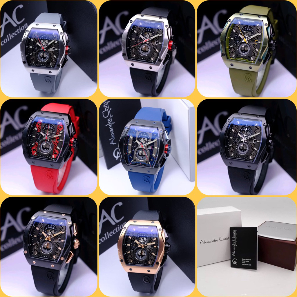 JAM TANGAN PRIA ALEXANDRE CHRISTIE AC 6608 MC / AC6608 / 6608 ORIGINAL CHRONOGRAPH RUBBER