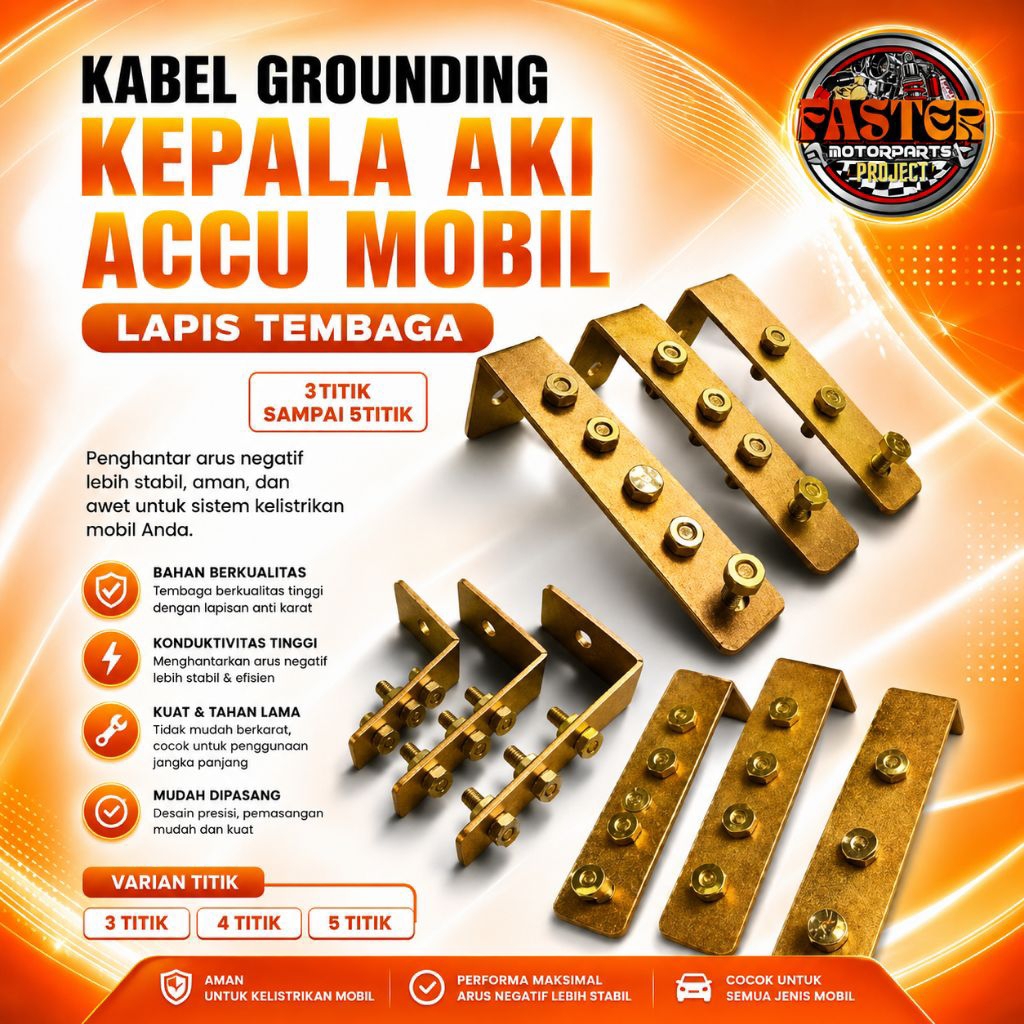 Header Grounding Kepala Aki Mobil 5 Titik Tembaga Asli