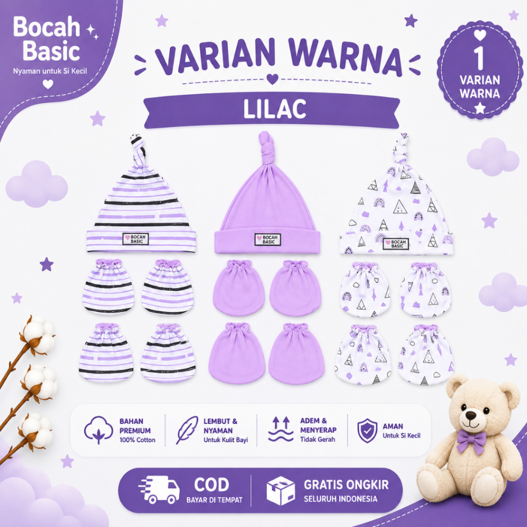 Topi Bayi Newborn Set 15 Pcs Sarung Tangan dan Kaki Bayi Newborn Baru Lahir Premium Bahan Adem Nyama
