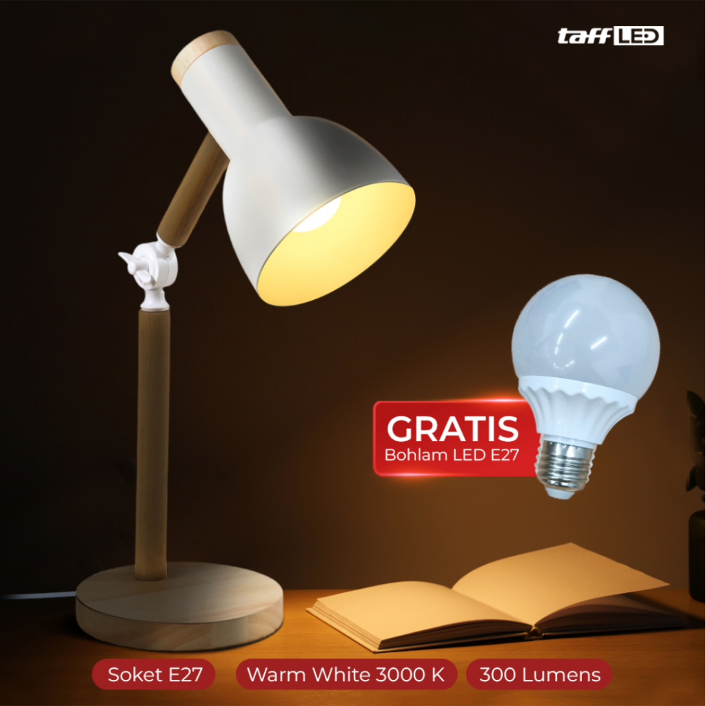 Lampu Baca Meja Belajar LED Desk Lamp Nordic Wooden Art