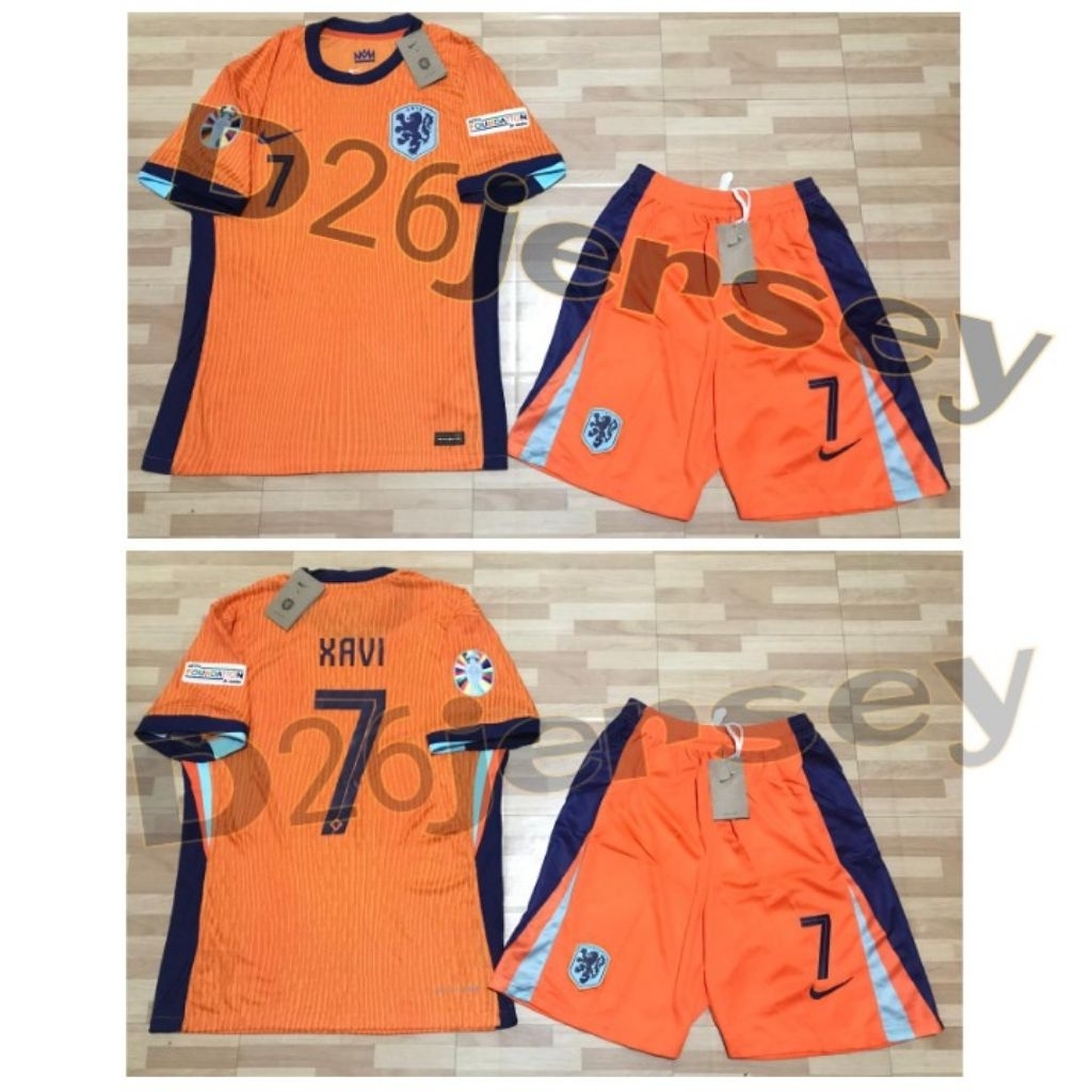 Jersey Belanda Home Player Issue + Celana  2024 / 2025 + Cetak Nama Nameset XAVI 7 / Custom suka suk