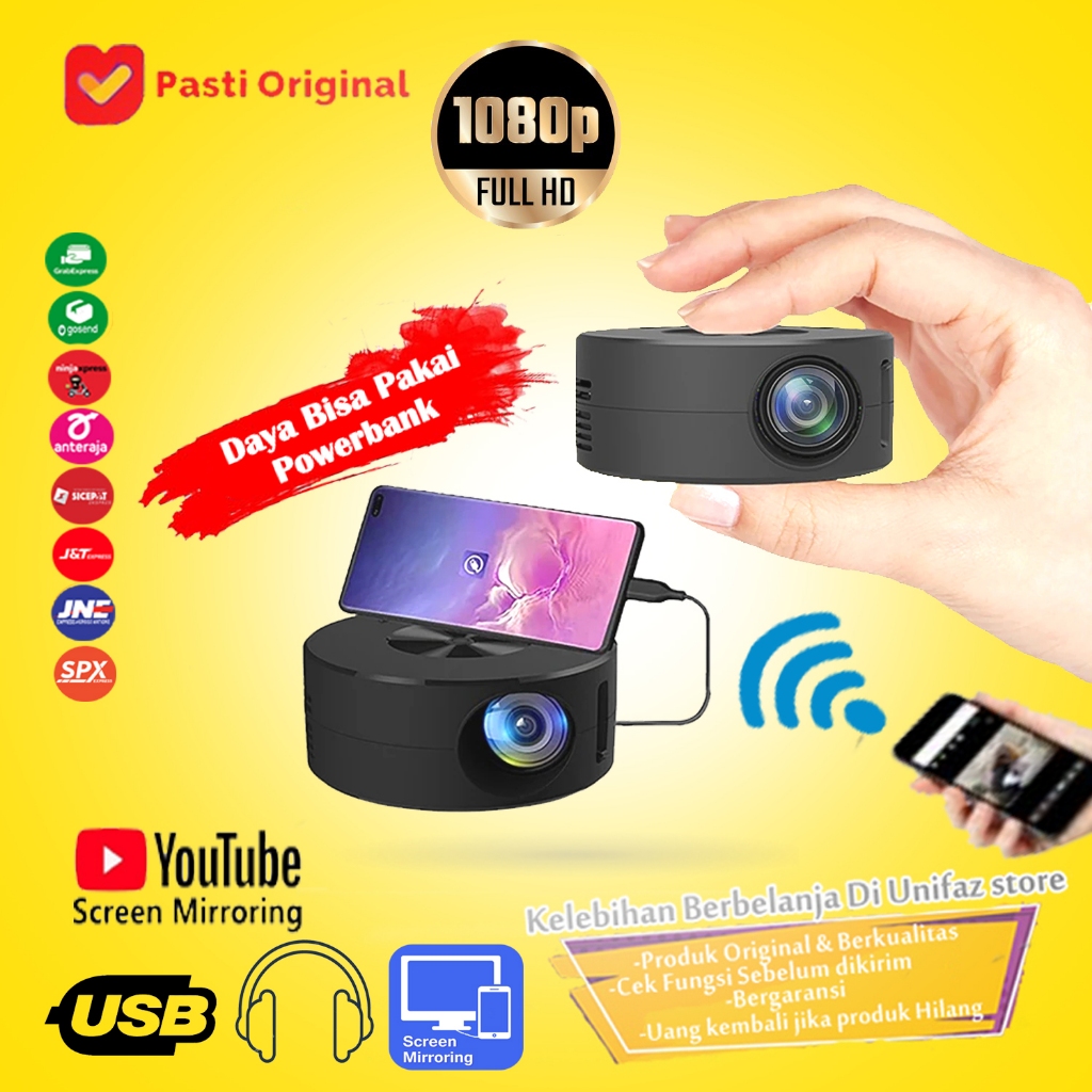 Proyektor Mini / Projector mini Sambung Ke Hp 1080p