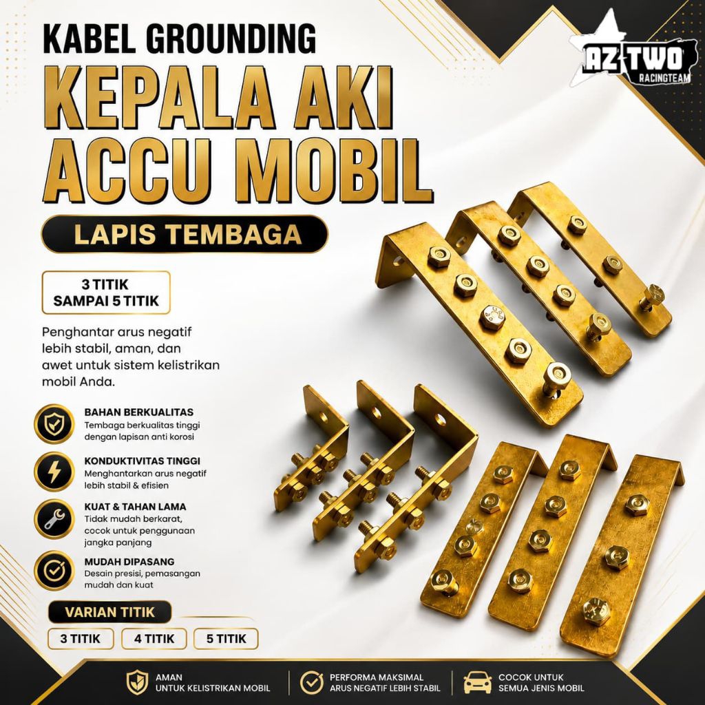 Header Grounding Kepala Aki Mobil 5 Titik Tembaga Asli