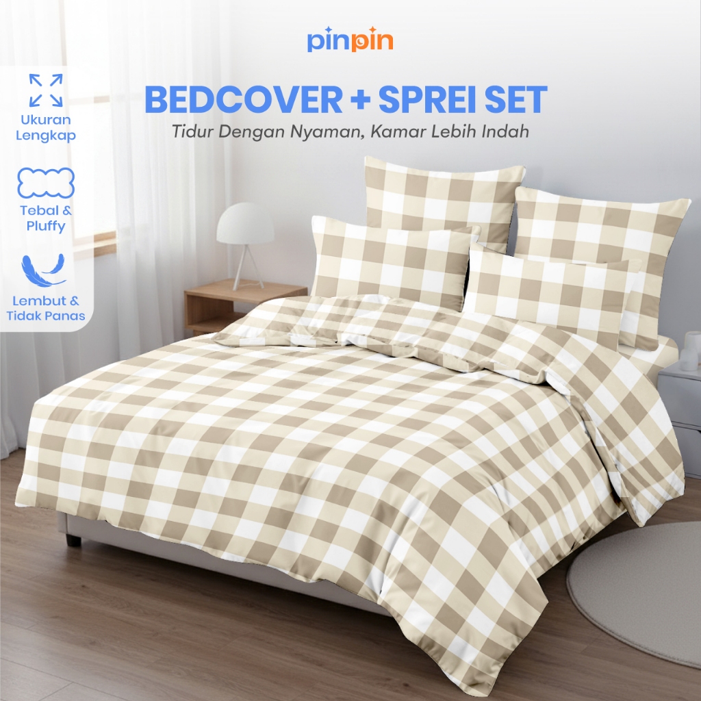 Bed Cover Set Sprei Emily Khaki Ukuran Lengkap - 180x200/160x200/200x200 - Pinpin Bedcover