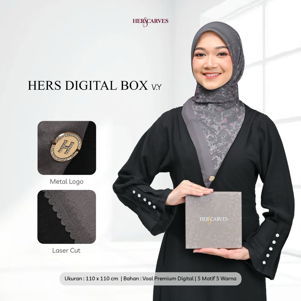 Hijab Segi empat motif premium by Herscarves || Packaging Box Premium