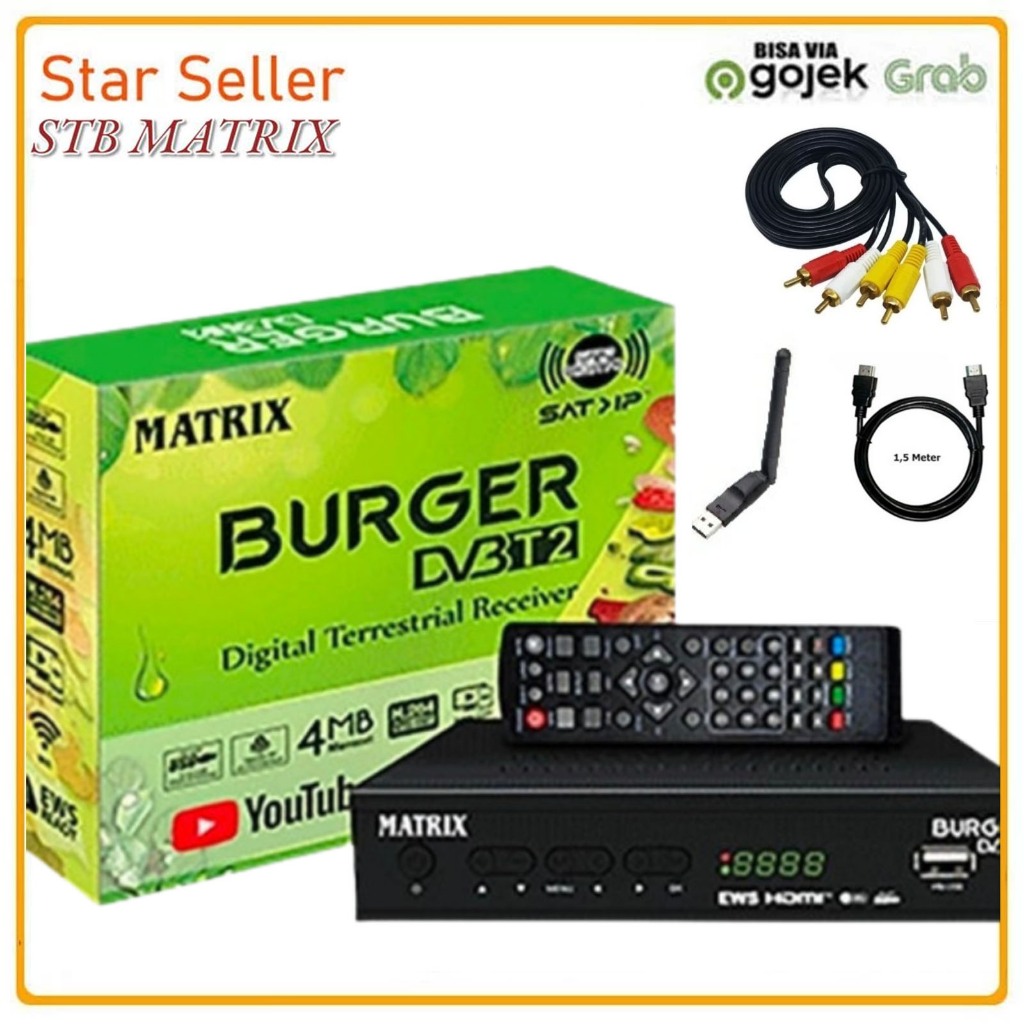 Set Top Box STB TV Digital DVBT2 Matrix Apple Burger Hijau DVB-T2