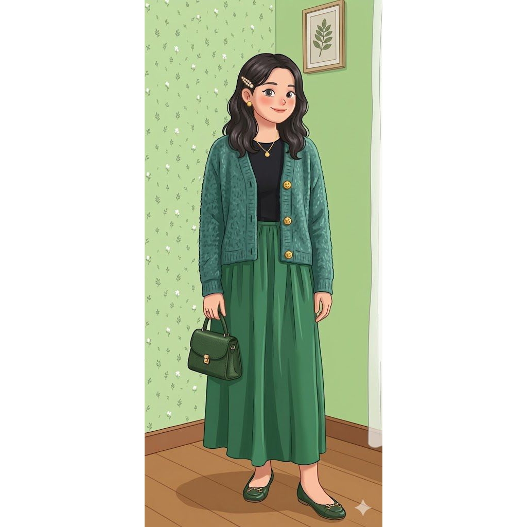 Cardigan Set Rok Emerald / Rajut Cardigan Hijau Botol / Rajut Set Rok