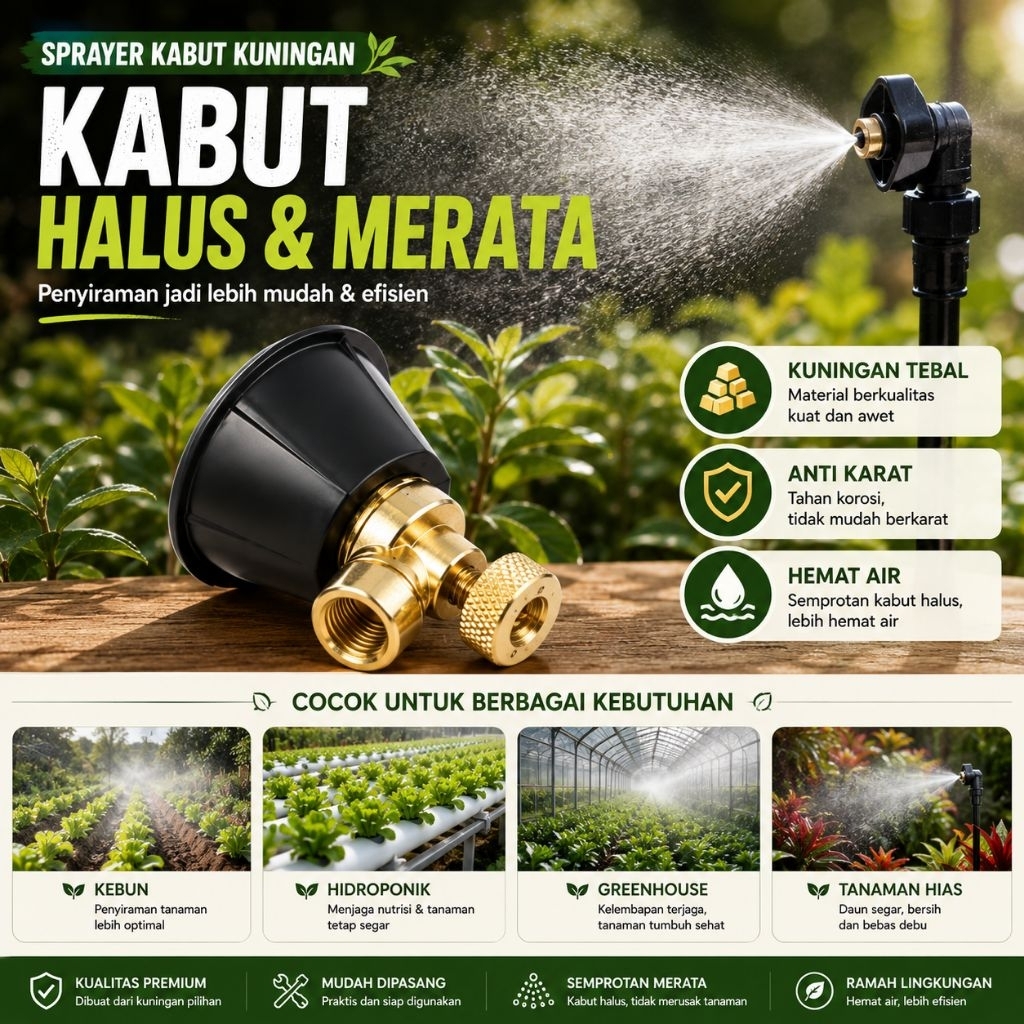 Nozel Sprayer Kabut Air Kuningan | Sprinkler Tanaman | Semprotan Halus Hemat Air