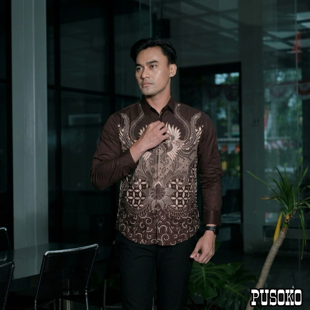Kemeja batik pria motif pangestu mahagoni