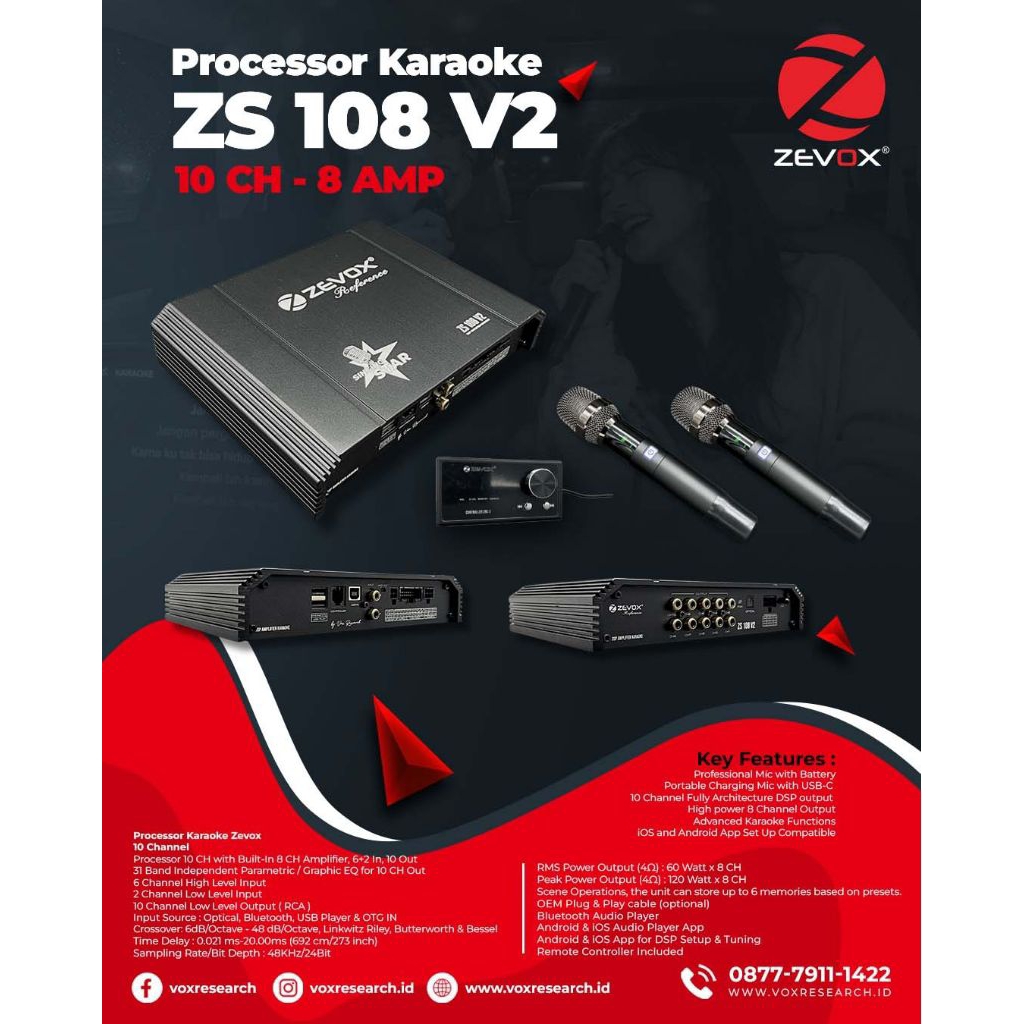 Prosesor Zevox ZS 108 Reference DSP Built In Amplifier & Karaoke Mobil Car Audio Garansi Resmi by vo