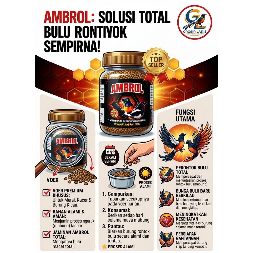 AMBROL ORIGINAL COKLAT voer perontok bulu burung murai batu Kacer cendet vitamin burung mabung