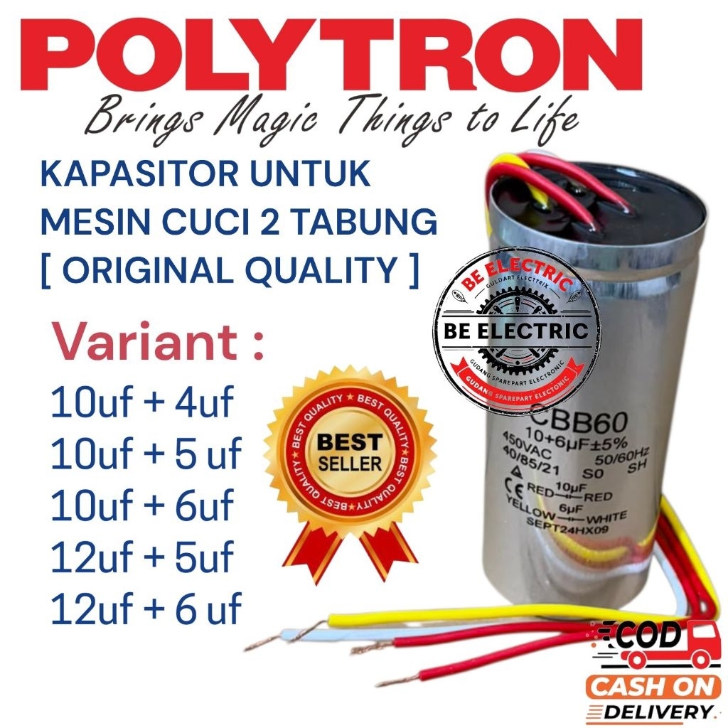 KAPASITOR PENCUCI DAN PENGERING MESIN CUCI POLYTRON 2 TABUNG ORI ALUMINIUM