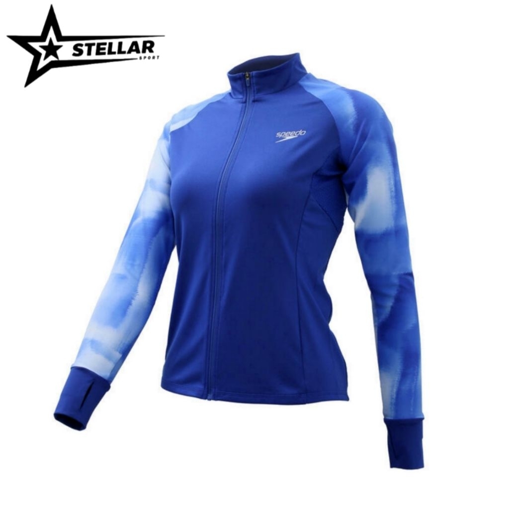 BAJU RENANG WANITA SPEEDO SWIMSUIT JAKET FULL BLUE WHITE WOMEN'S DELUXE SPORT