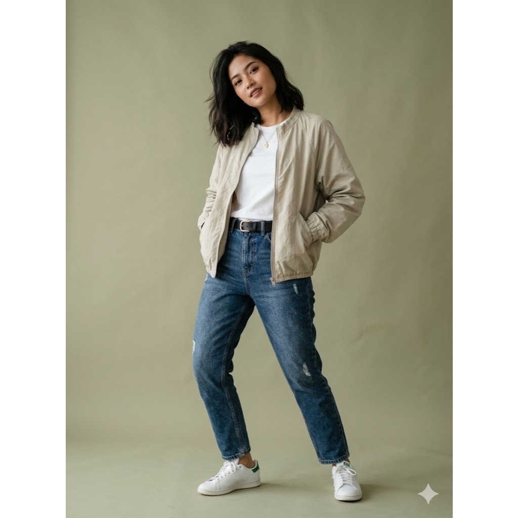 Jaket Bomber Oversize Cream Minimalis