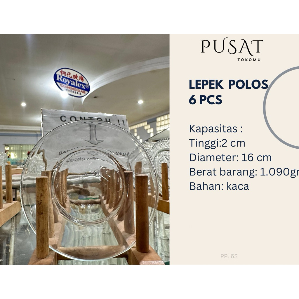PROMO LEPEK KACA POLOS 6pcs 16cm