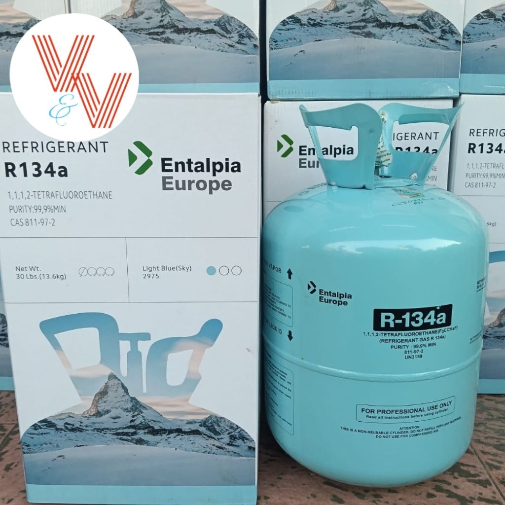 R134a/R134/R 134 refrigerant merk entalpia Europe isi 13,6 kg segel pabrik