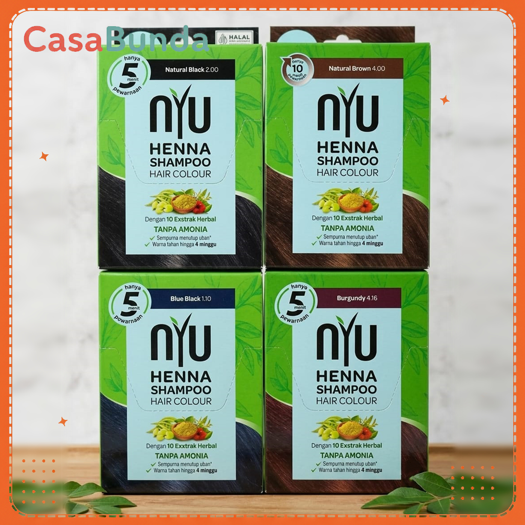 NYU Henna Shampoo Hair Colour Natural Black Original 1 Box Isi 4 Pcs | Sampo Pewarna Rambut Hitam Al