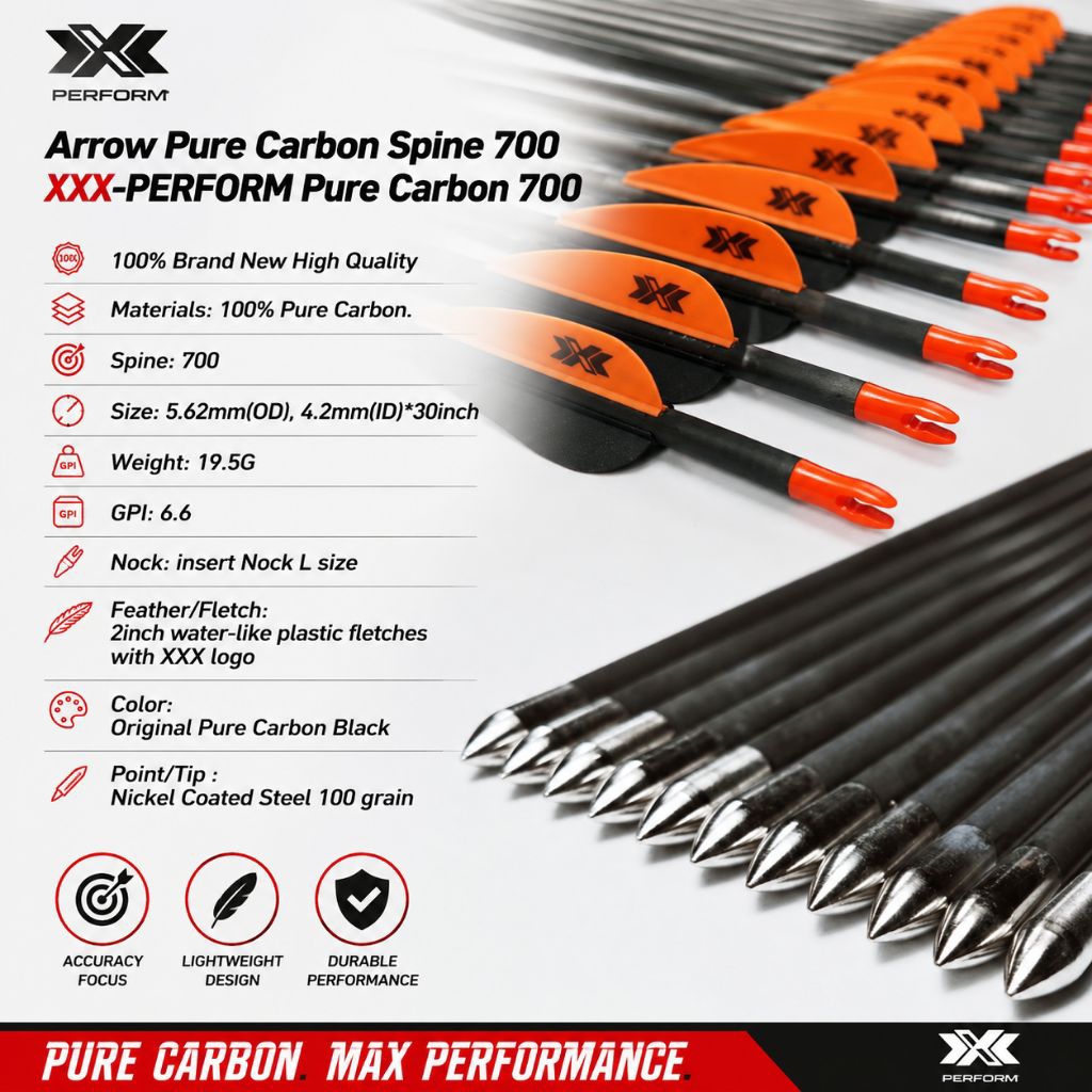 Arrow Carbon Spine 700 XXX-PERFORM Pure Carbon 30 Inch Arrow Recurve Compound Archery