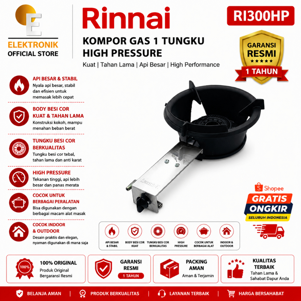 RINNAI KOMPOR GAS 1 TUNGKU  RI-300HP/RI300HP/RI300 HP/RI 300HP/RI 300 HP/RI-300 HP/KOMPOR RESTORAN/K
