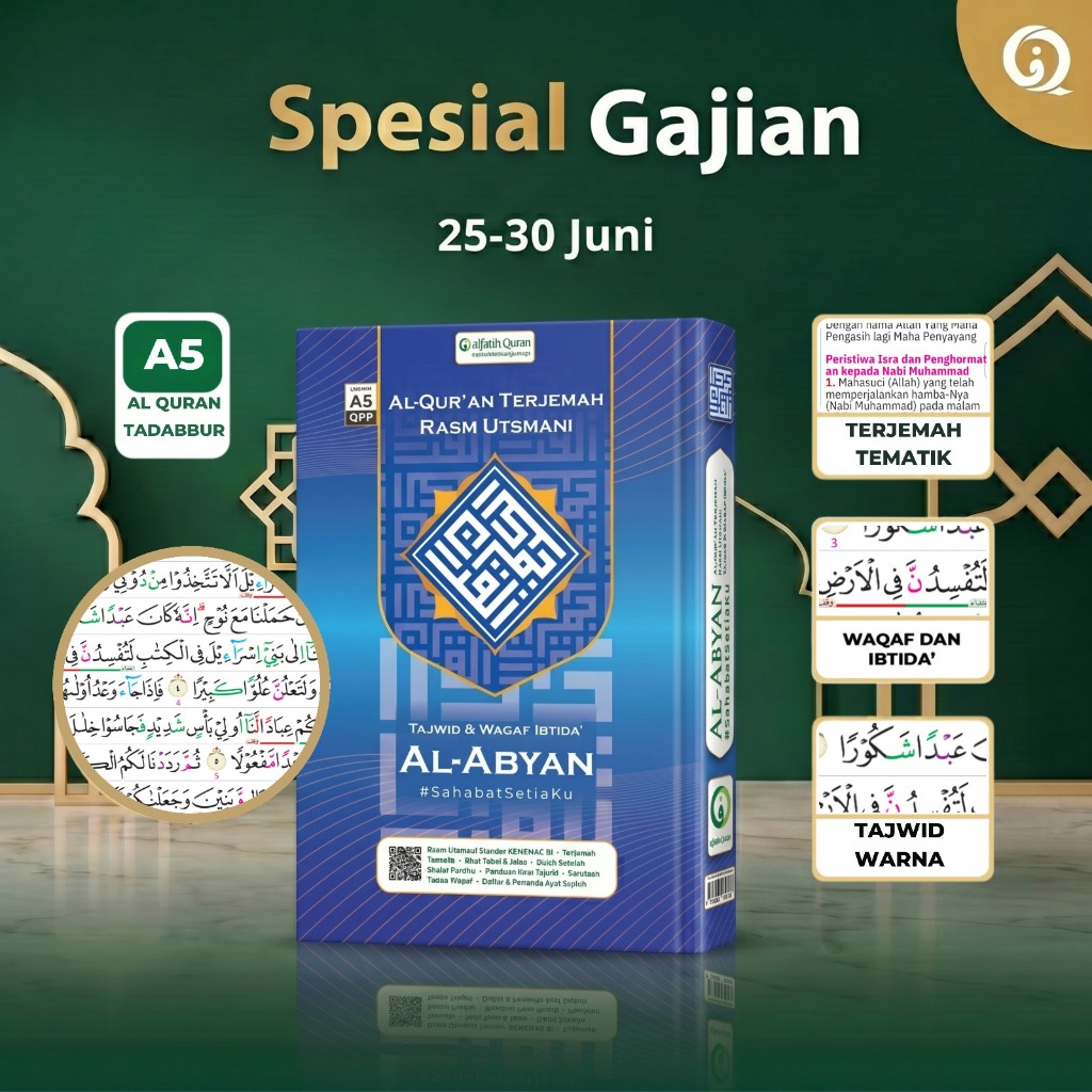 al quran terjemah per ayat tajwid warna rasm utsmani waqof ibtida sedang AL-ABYAN A5