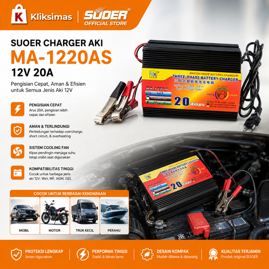 SUOER CHARGER AKI MA-1220AS 12V 20A