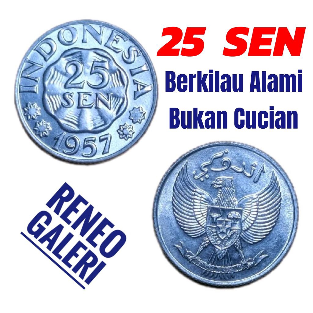 Berkilau koin 25 Sen Garuda Tahun 1952 1954 1957 Uang logam Indonesia kuno 0,25 Rupiah