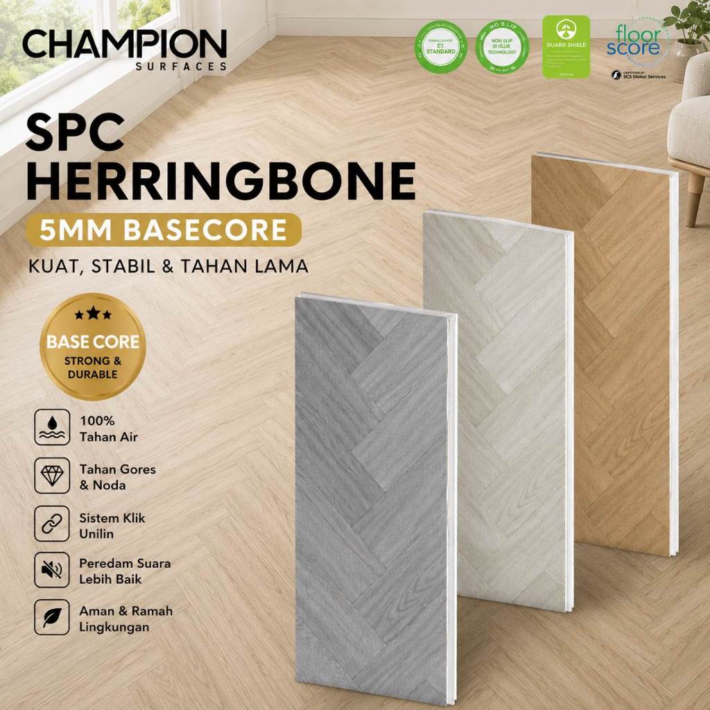 CHAMPION SPC HERRINGCORE / HERRINGBONE 5MM 1,64M2 MOTIF KAYU PARKET - CC31 Alpine Mist
