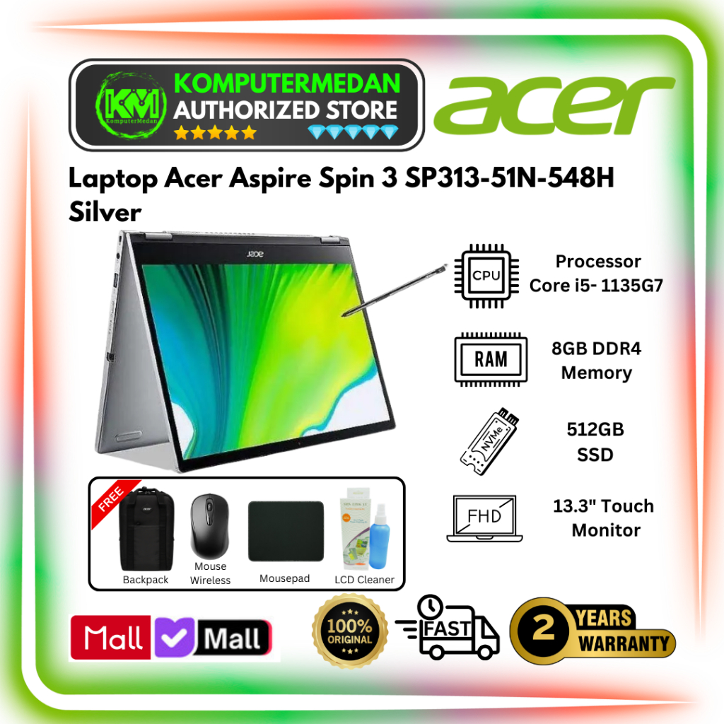 ACER SPIN 3 ACTIVE SP313-51N-548H I5-1135G7 8GB 512GB 13.3" W11+OHS
