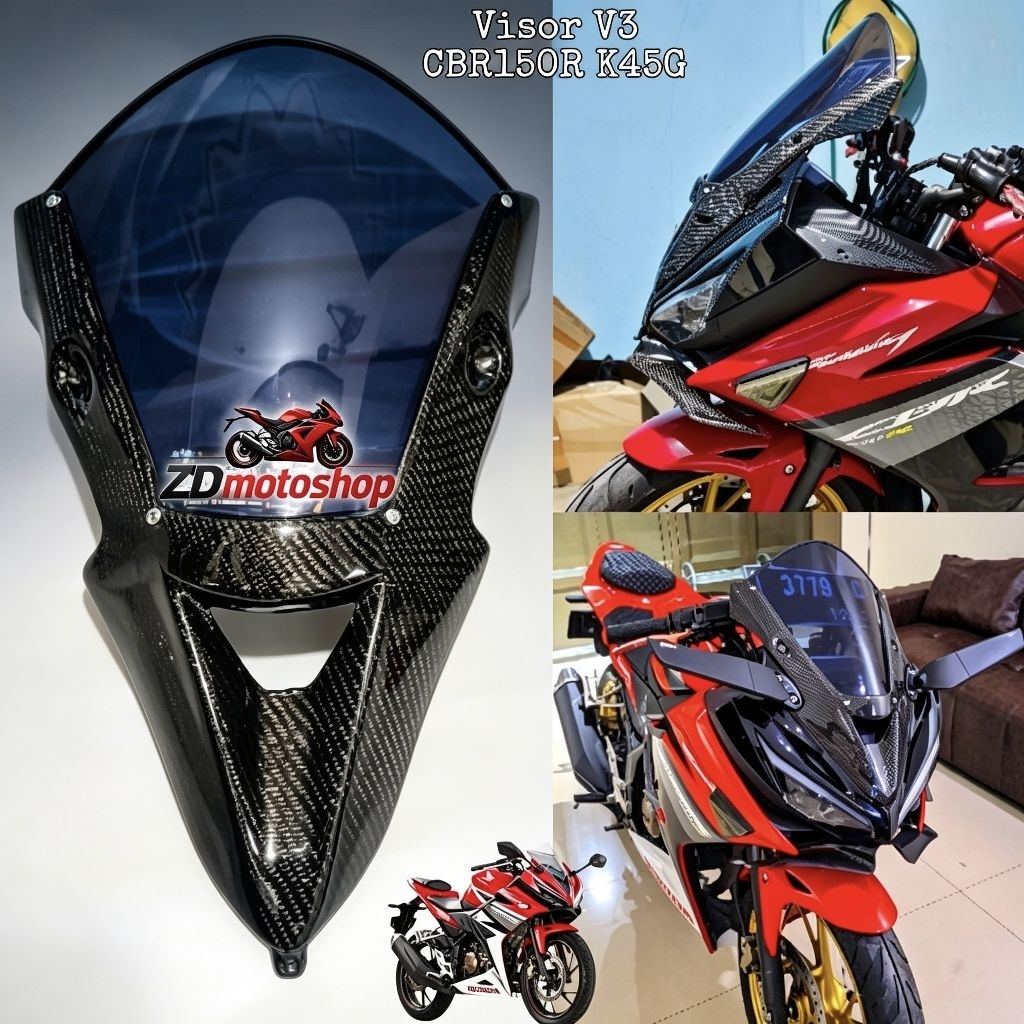 Visor windshield V3 CBR 150R carbon kevlar Kaca visor versi 3 CBR150 facelift K45G