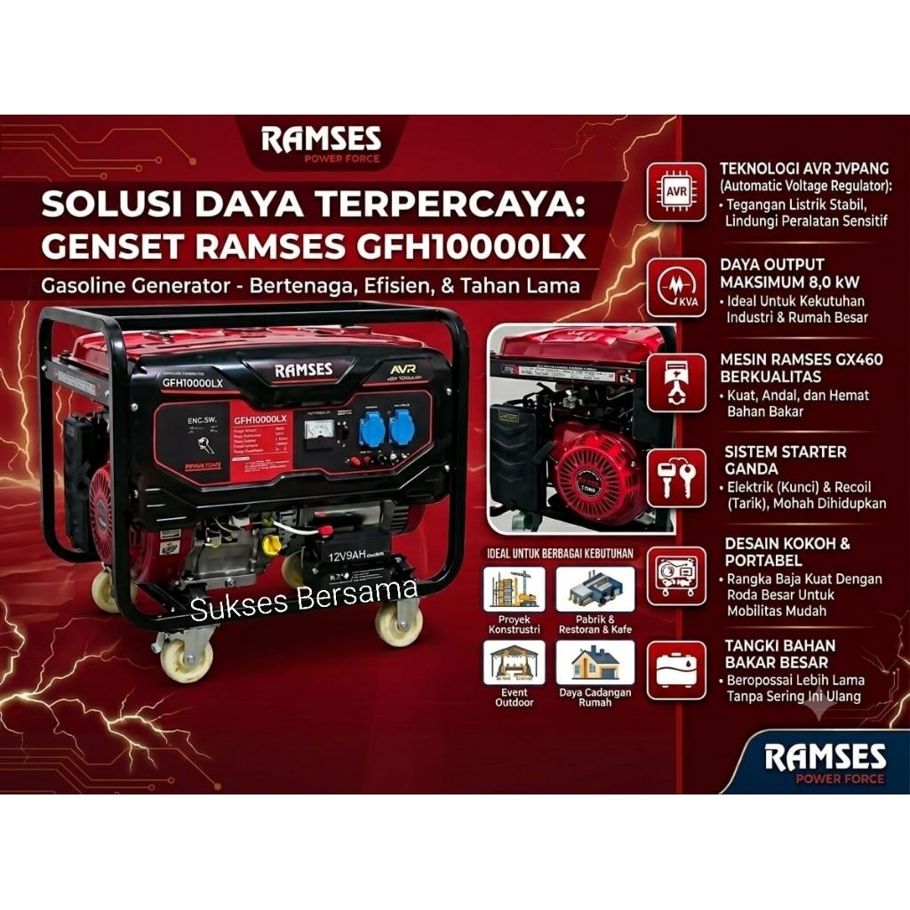 Generator / Genset Bensin Ramses GFH10000 LXE  (7000watt) Double Starter