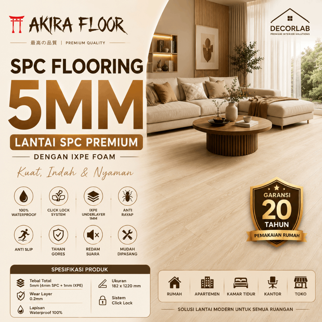 AKIRA SPC 5mm - SPC Flooring - Lantai Kayu Click - SPC Click - Lantai Vinyl
