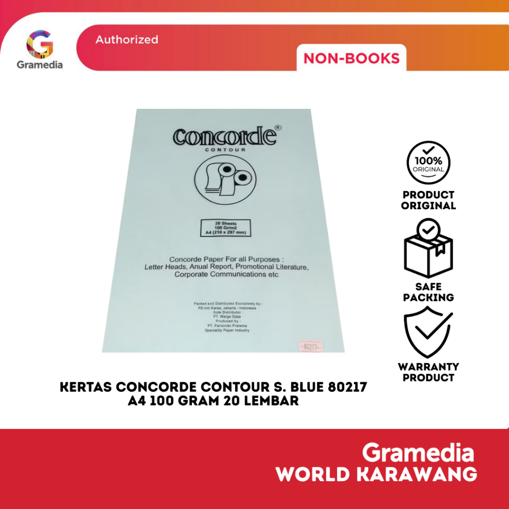 Gramedia Karawang - Kertas Concorde Contour S. Blue 80217 A4 100 gram 20 Lembar