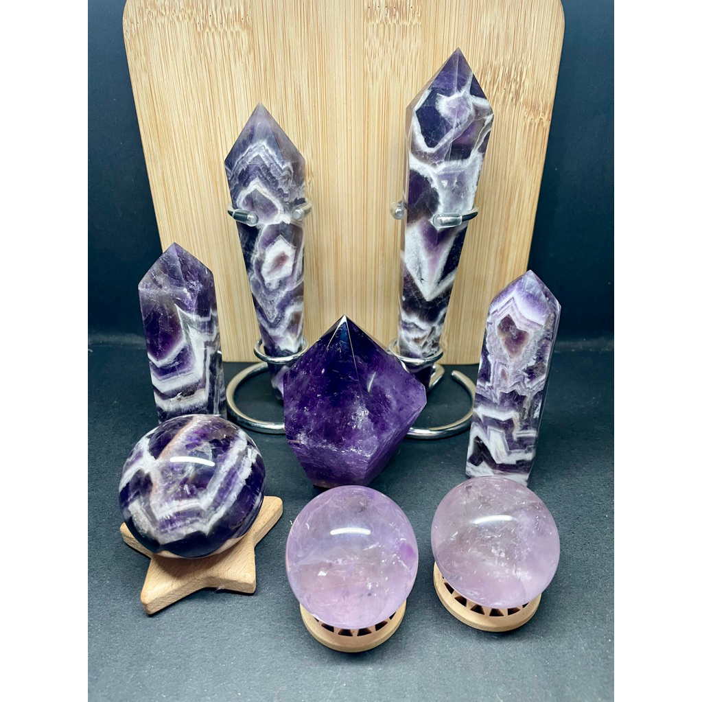 Amethyst, Lavender Amethyst, Chevron/Dream amethyst sphere,tower,