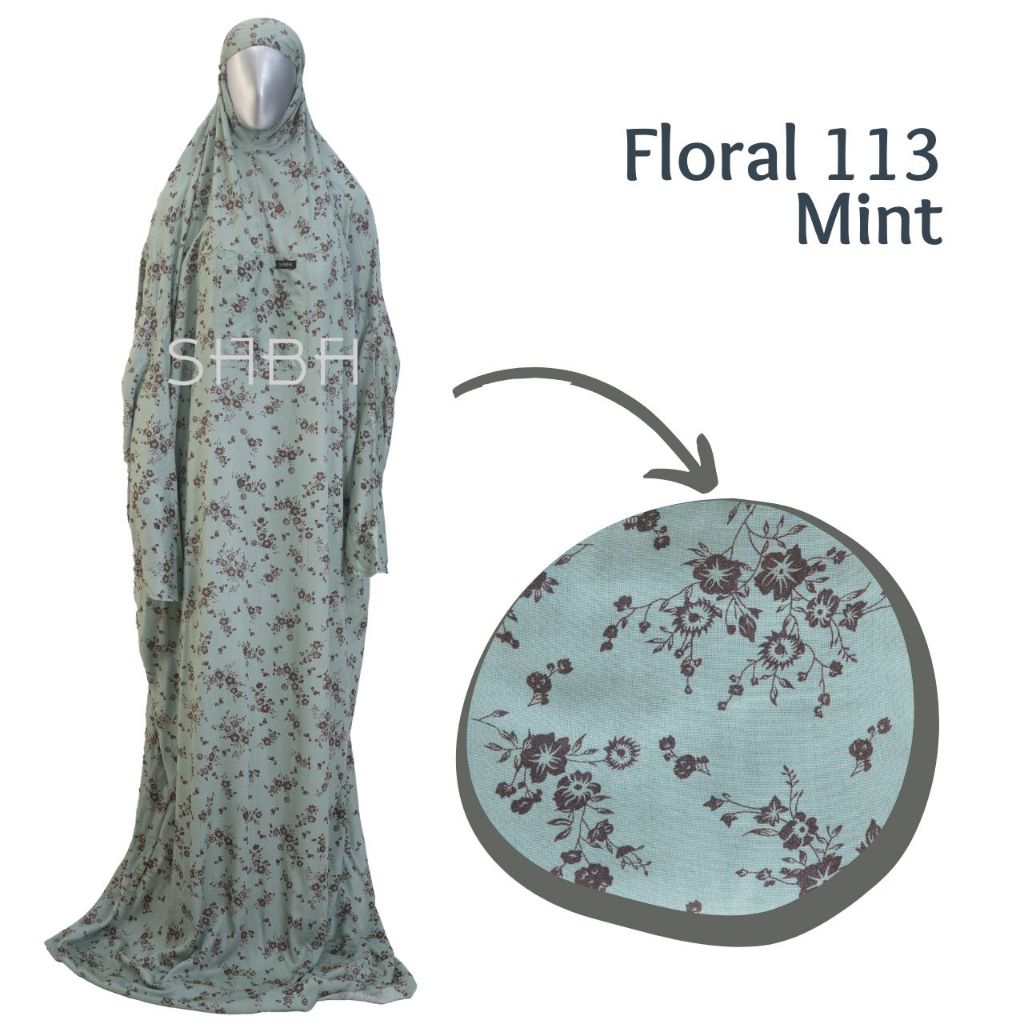 mukena terusan motif floral 113 mint - mukena terusan - mukena motif mukena rayon