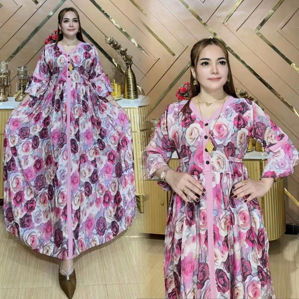 Kinana Gamis Dress Wanita Kekinian Kancing Aktif Bahan Rayon Kasual LD 110 PB 138 Remaja Dewasa