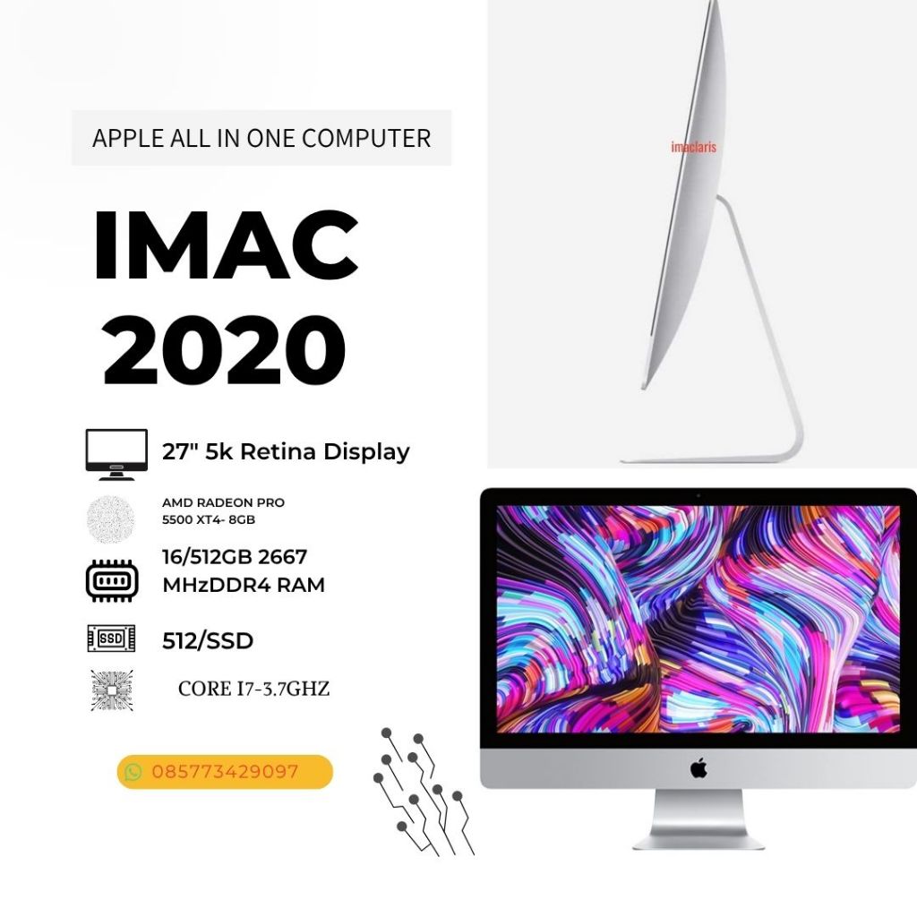 APPLE IMAC ( RETINA 5K , 27-inch,2020) core I7 ram 16gb ssd 512GB