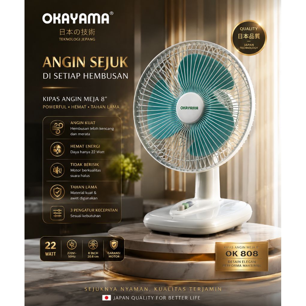 Kipas Angin Duduk OKAYAMA 8 inch