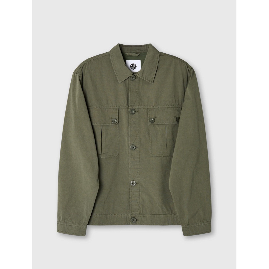 Pretty Green Bostal Solid Overshirt In Dark Green
