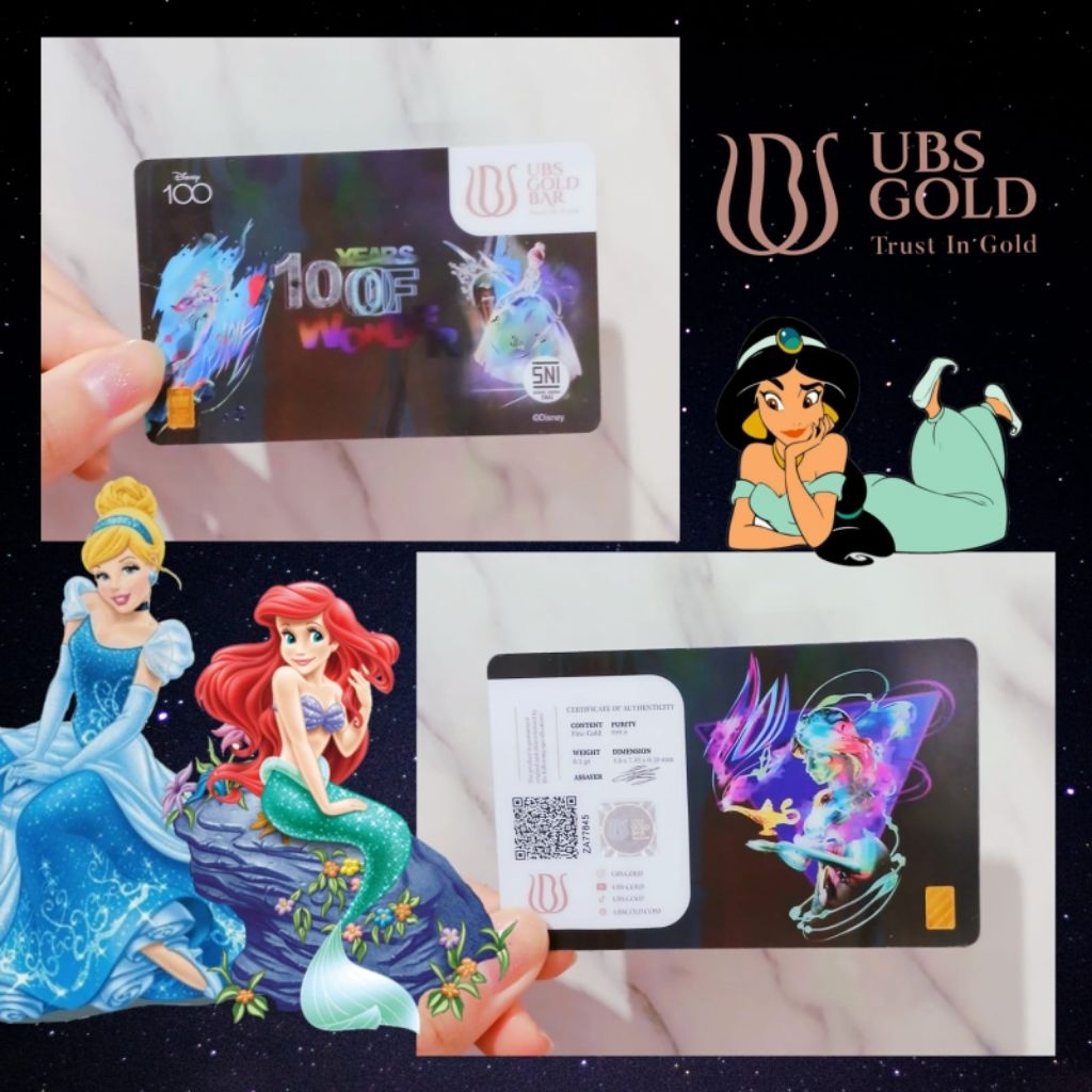 UBS Gold 0.1 gr disney princess cinderella ariel yasmin anniversary 100th