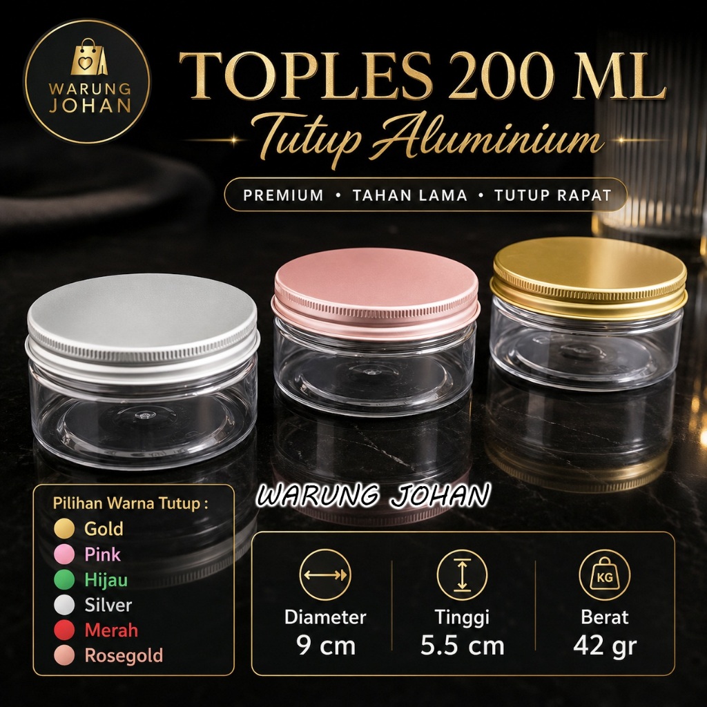 WARUNG JOHAN Toples 200ml, Toples 200ml Tutup Aluminium, Toples Tabung 200ml